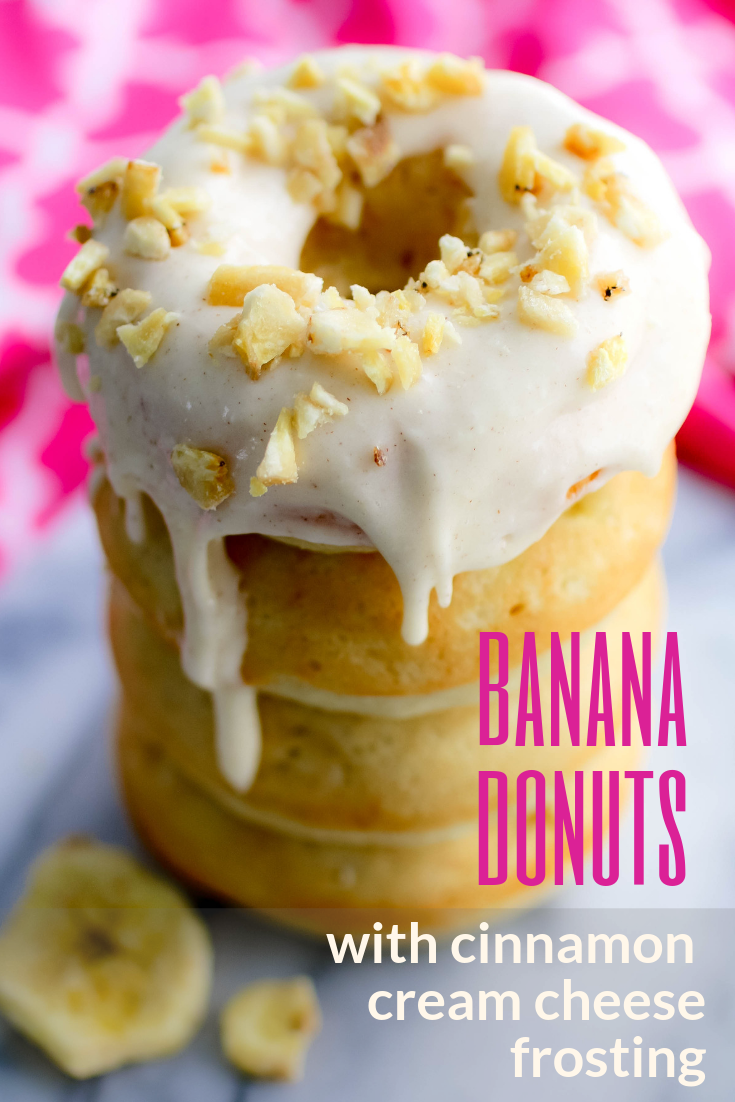 Banana Donuts with Cinnamon Cream Cheese Frosting are a delightful treat, whether you need dessert or a snack! These Banana Donuts with Cinnamon Cream Cheese Frosting are so flavorful (and they're baked, too)!
