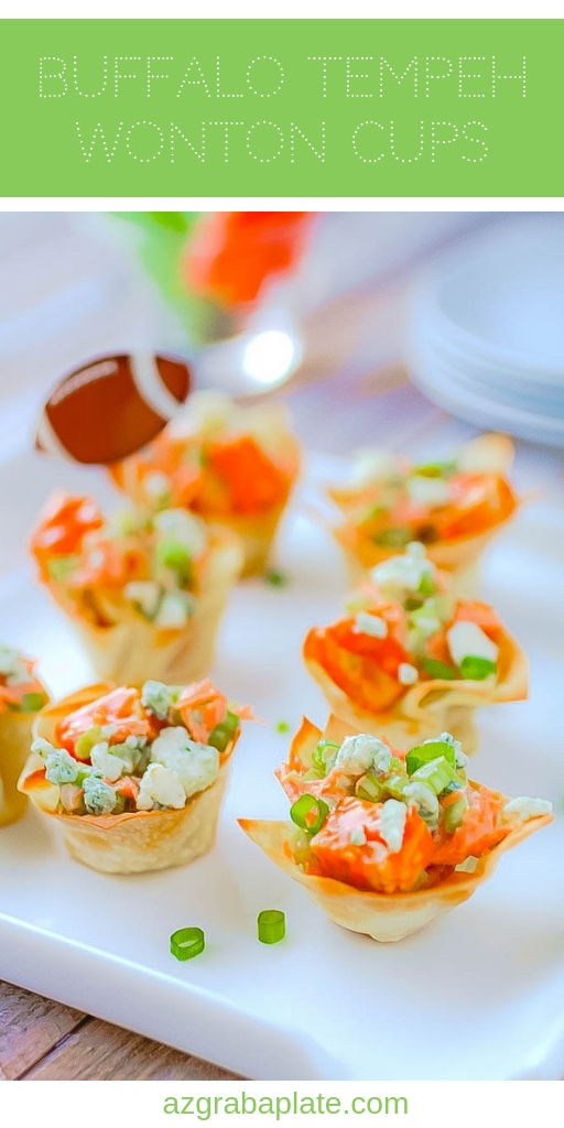 Buffalo Tempeh Wonton Cups make a great vegetarian snack! You'll love these vegetarian Buffalo Tempeh Wonton Cups to snack on.