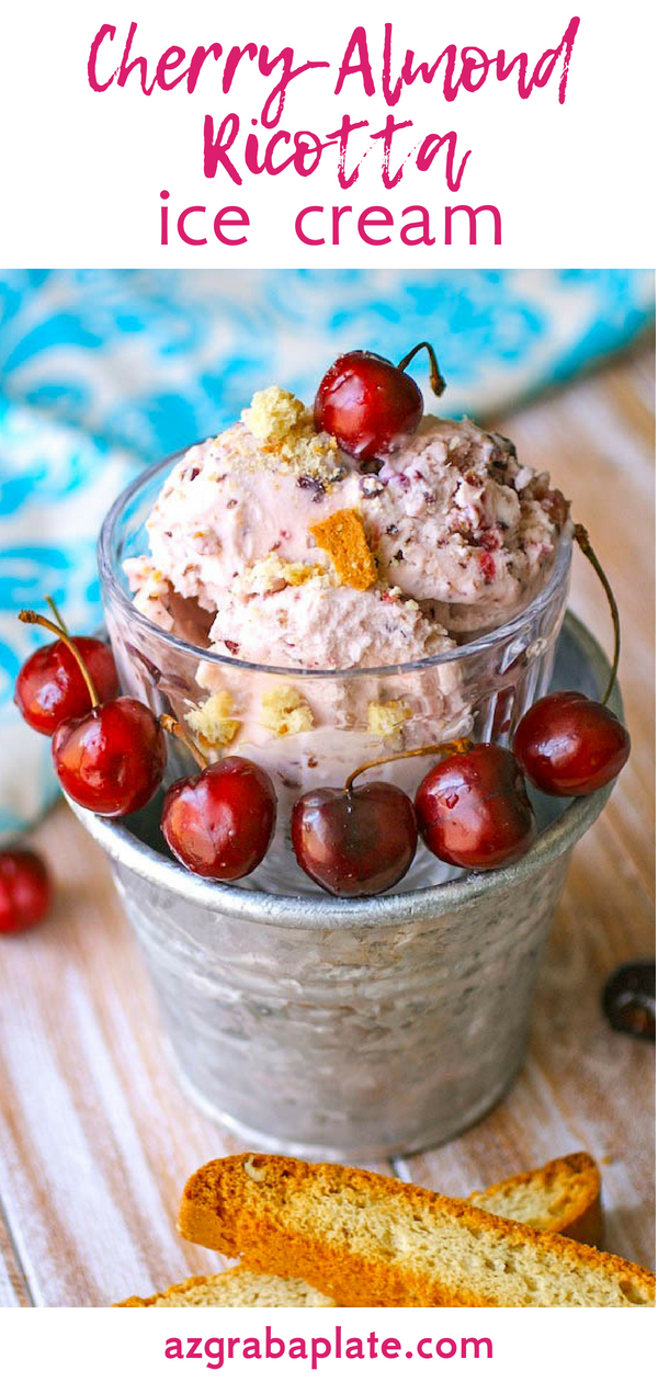Cherry-Almond Ricotta Ice Cream is a fun dessert for the summer. Cherry-Almond Ricotta Ice Cream is a lovely summer dessert.