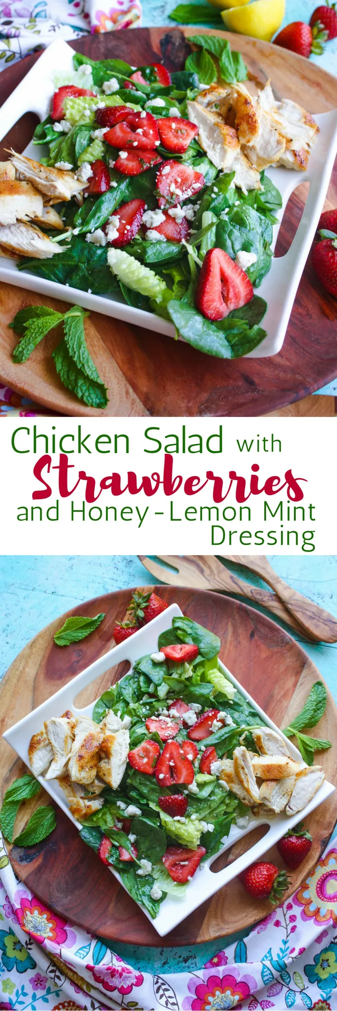 Chicken Salad with Strawberries and Honey-Lemon Mint Dressing is a no-fuss meal perfect for the summer. This salad is filling and you'll love the flavors and colors!