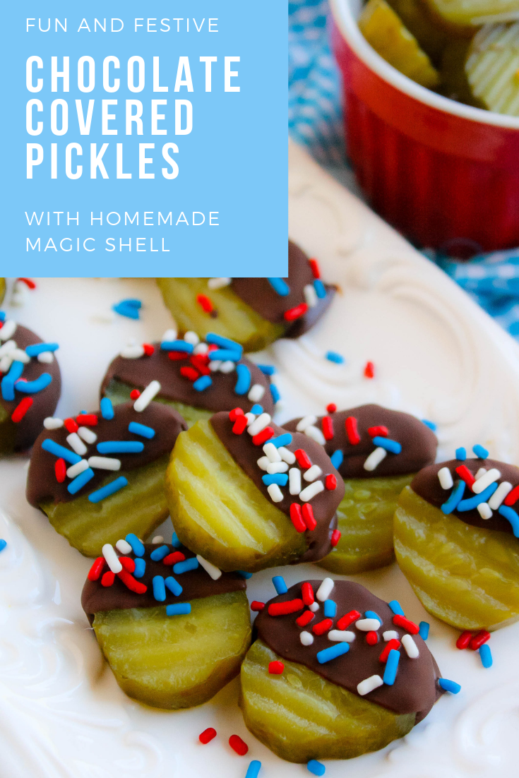 Chocolate Covered Pickles with Homemade Magic Shell are such a fun and festive treat for any occasion! You'll swoon over these Chocolate Covered Pickles with Homemade Magic Shell treats!