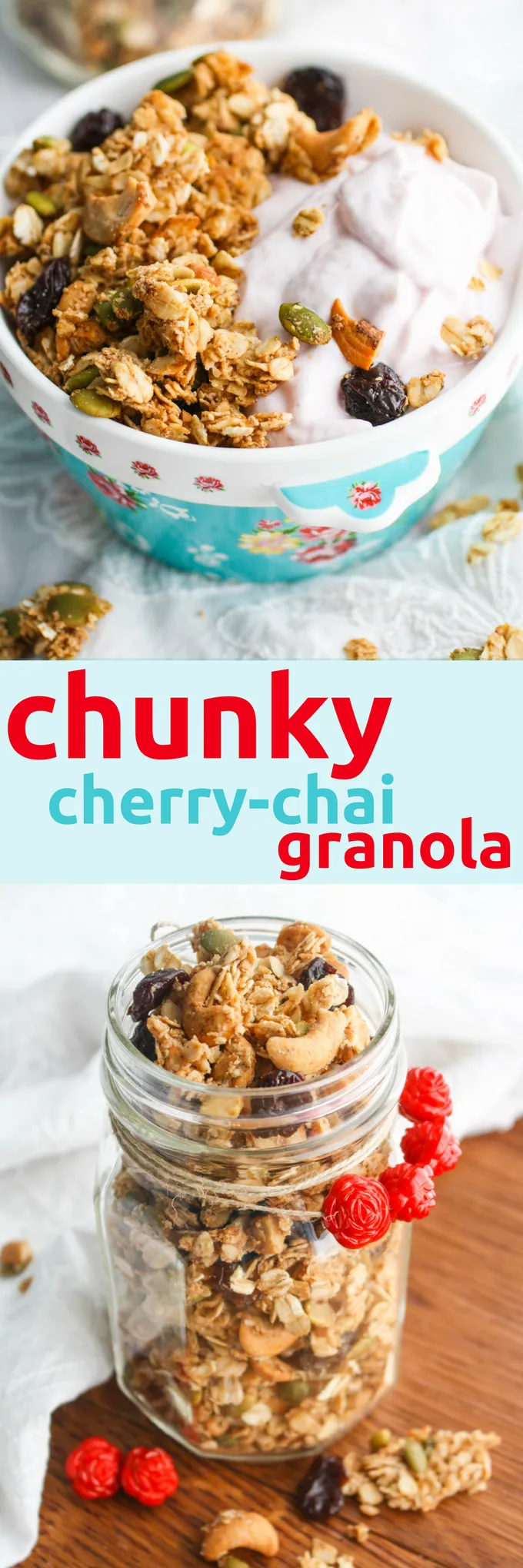 Chunky Cherry-Chai Granola is wonderful in the morning, afternoon, or evening! The ways to enjoy homemade granola are endless!