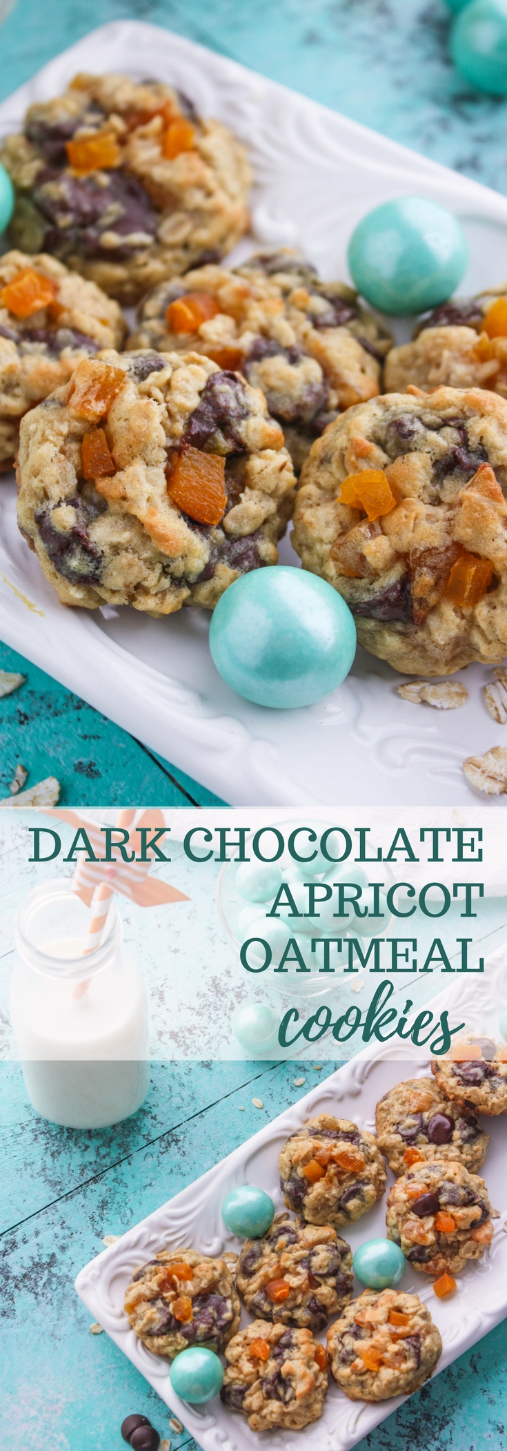 Dark Chocolate Apricot Oatmeal Cookies are chewy and loaded with goodies! Dark Chocolate Apricot Oatmeal Cookies are tasty cookies to sink your teeth into! Yum!