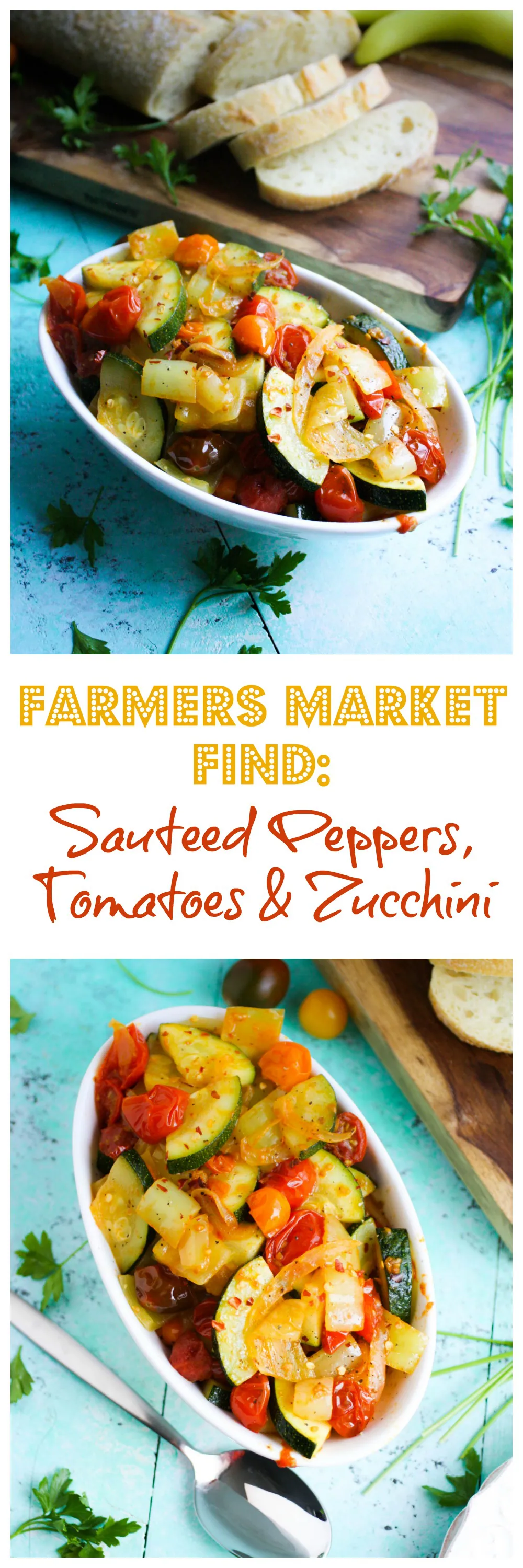 Farmers Market Find: Sautéed Peppers, Tomatoes & Zucchini is a flavorful side dish or appetizer for the season. Farmers Market Find: Sautéed Peppers, Tomatoes & Zucchini is a side dish you'll love for the summer months.
