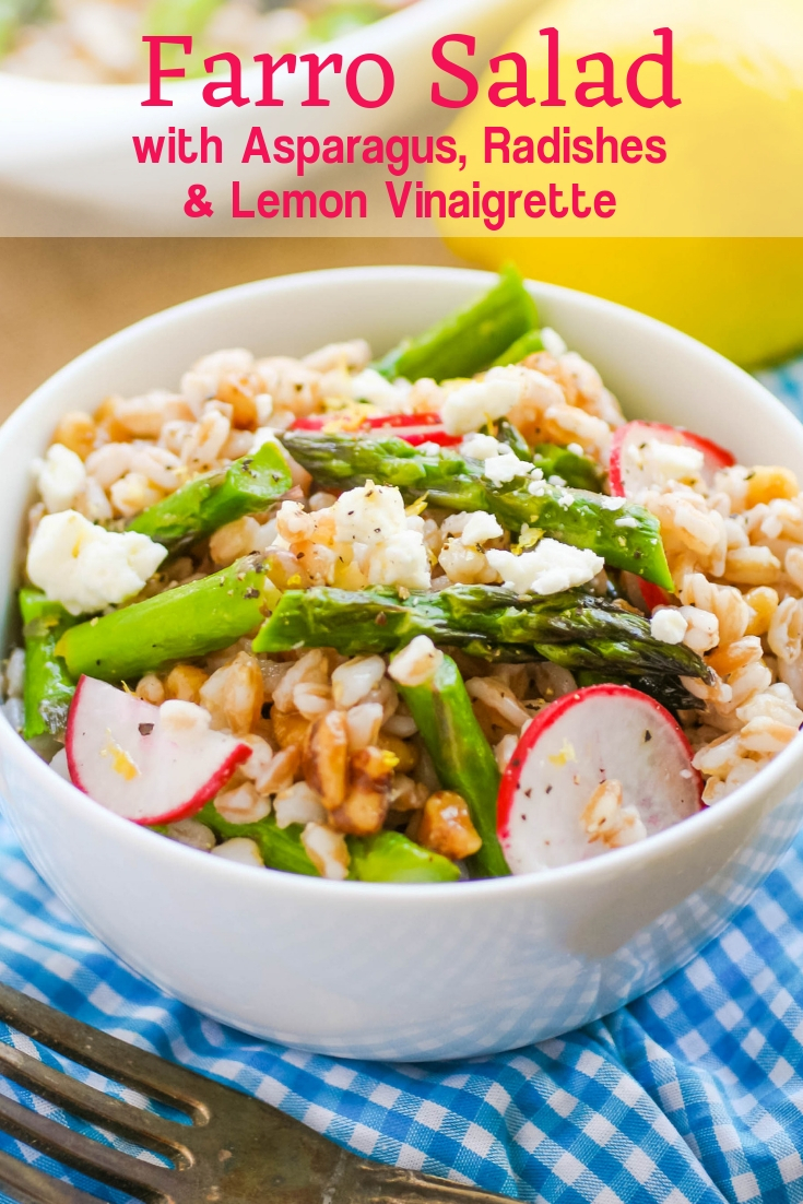 Try this Farro Salad with Asparagus, Radishes & Lemon Vinaigrette this season. You'll love it! Farro Salad with Asparagus, Radishes & Lemon Vinaigrette is a flavorful and spring salad you'll love.