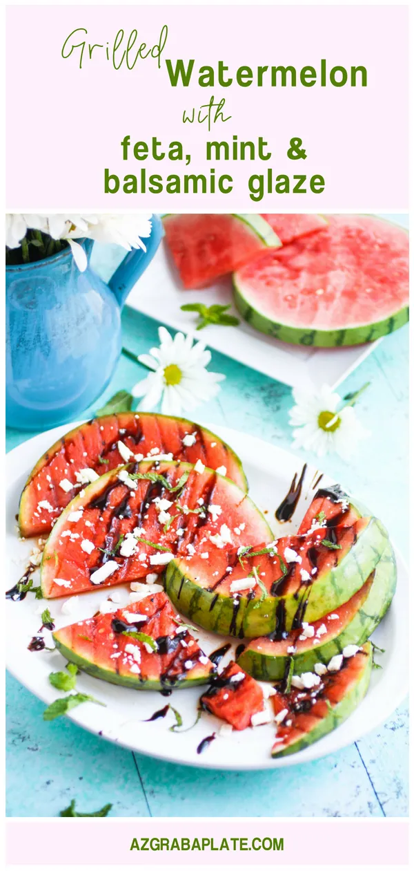 Grilled Watermelon with Feta, Mint, and Balsamic Glaze makes a lovely appetizer for a summer meal. Grilled Watermelon with Feta, Mint, and Balsamic Glaze is a fresh and fruity appetizer you'll love!