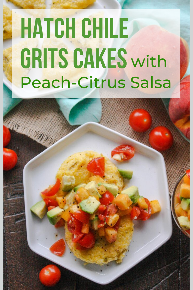 Hatch Chile Grits Cakes with Peach-Citrus Salsa is a lovely, colorful appetizer. You'd be hard pressed to find a more colorful appetizer than Hatch Chile Grits Cakes with Peach-Citrus Salsa.