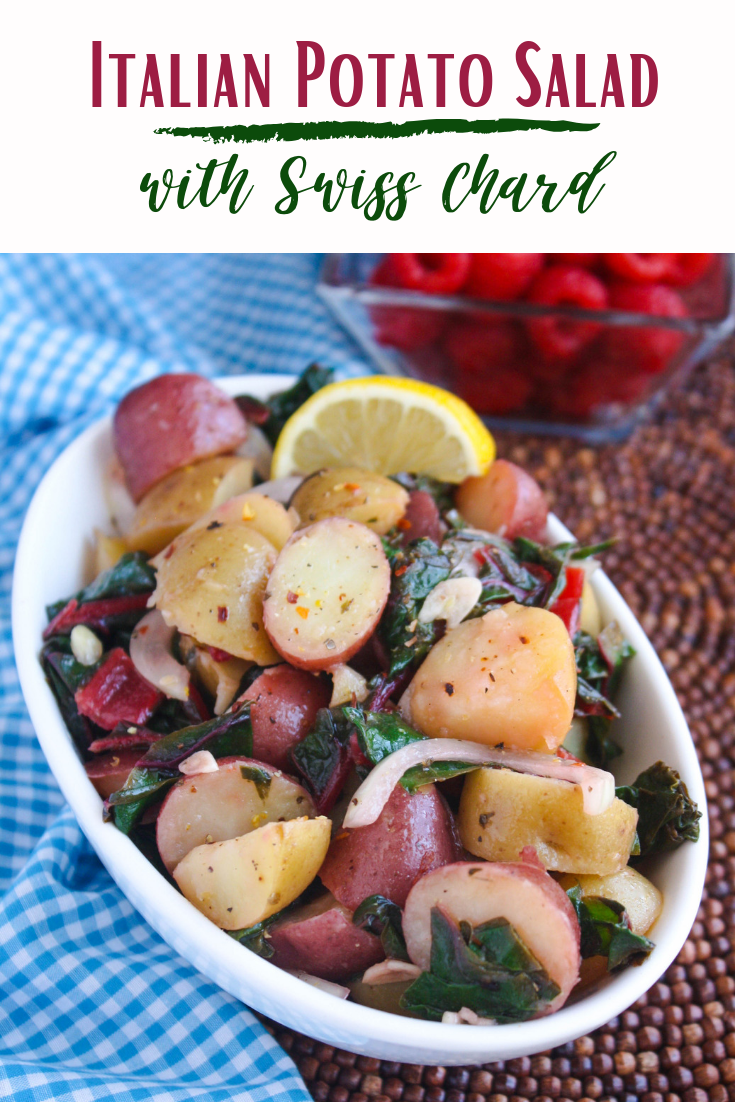 Italian Potato Salad with Swiss Chard is a wonderful salad for the summer season. Take Italian Potato Salad with Swiss Chard to your next cookout or barbecue for a tasty side dish!