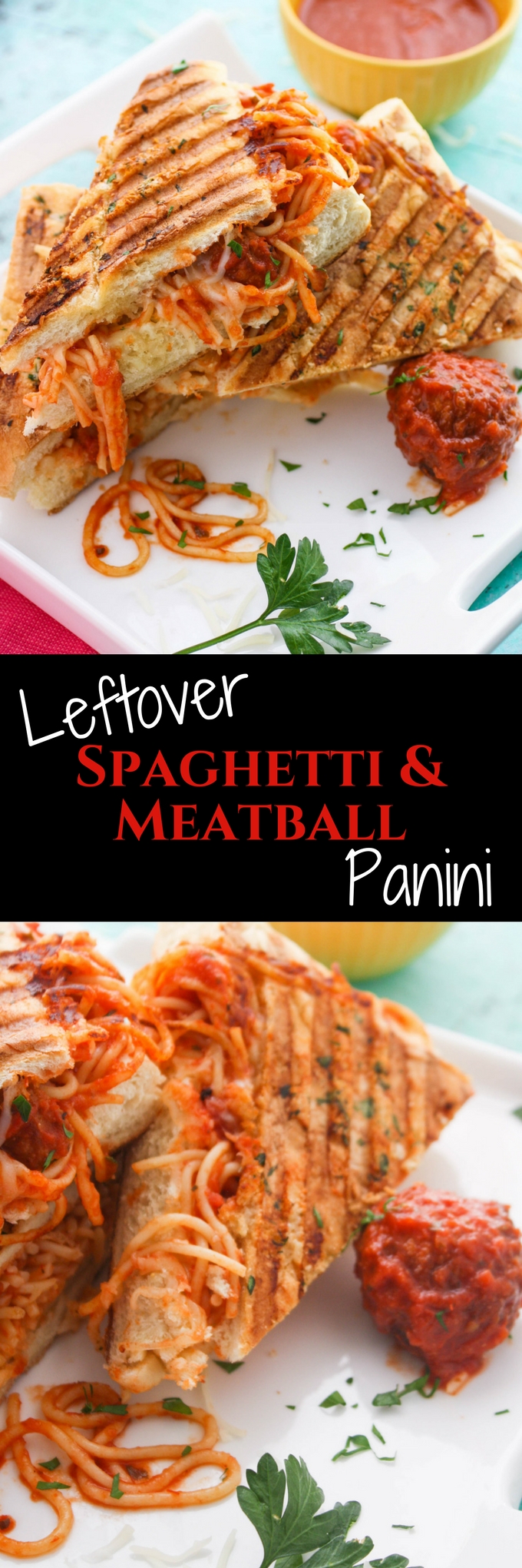 Leftover Spaghetti & Meatball Panini is a fun dish to use up last night's dinner! You'll love this fun dish!