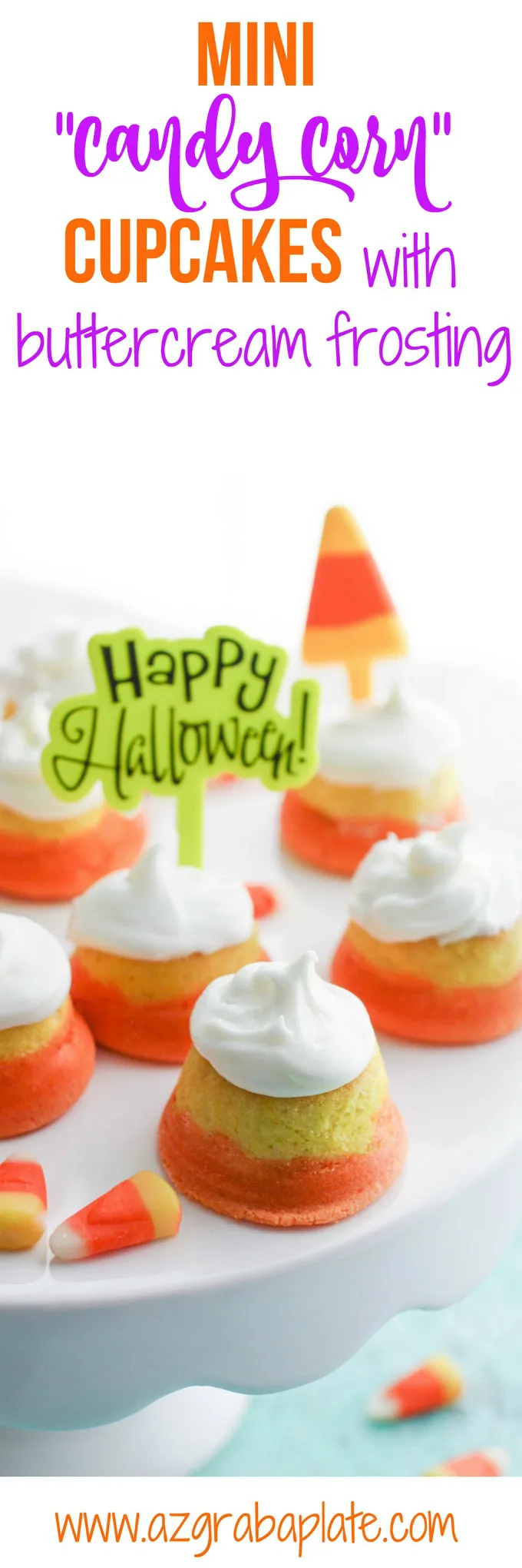 Mini “Candy Corn” Cupcakes with Buttercream Frosting make a fun Halloween dessert. You'll love the looks of these cupcakes, and they taste amazing!