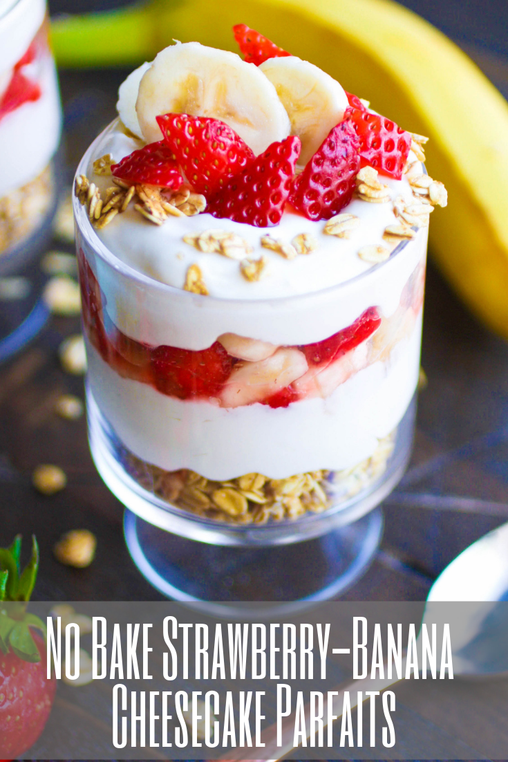 No Bake Strawberry-Banana Cheesecake Parfaits are a delightful dessert, for sure! Make a few No Bake Strawberry-Banana Cheesecake Parfaits for a delightful dessert!