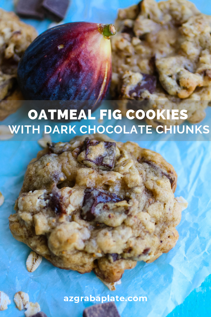 Oatmeal fig cookies with dark chocolate chunks are such flavorful, thick, and soft cookies! You'll love the flavor in these thick Oatmeal fig cookies with dark chocolate chunks.