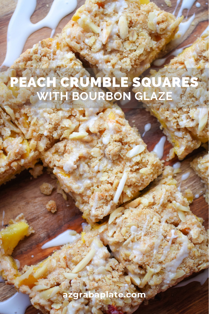 Peach Crumble Squares with Bourbon Glaze are one of my favorite treats for the summer season! Peach Crumble Squares with Bourbon Glaze use summer's peaches to make a scrumptious treat!