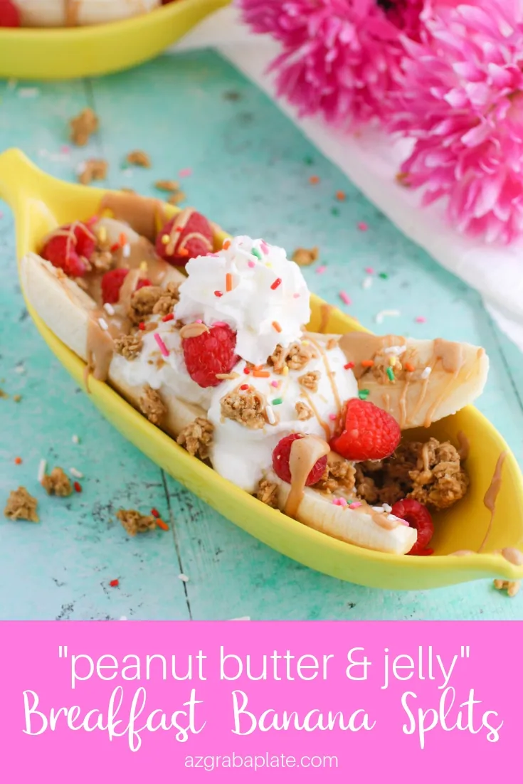 “Peanut Butter & Jelly” Breakfast Banana Splits are so fun for your morning meal! Enjoy these “Peanut Butter & Jelly” Breakfast Banana Splits!