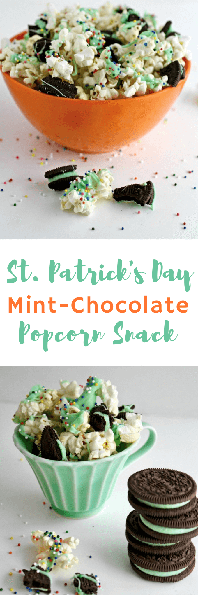 St. Patrick's Day Mint-Chocolate Popcorn Snack adds some cheer to the day! Make a batch to celebrate!