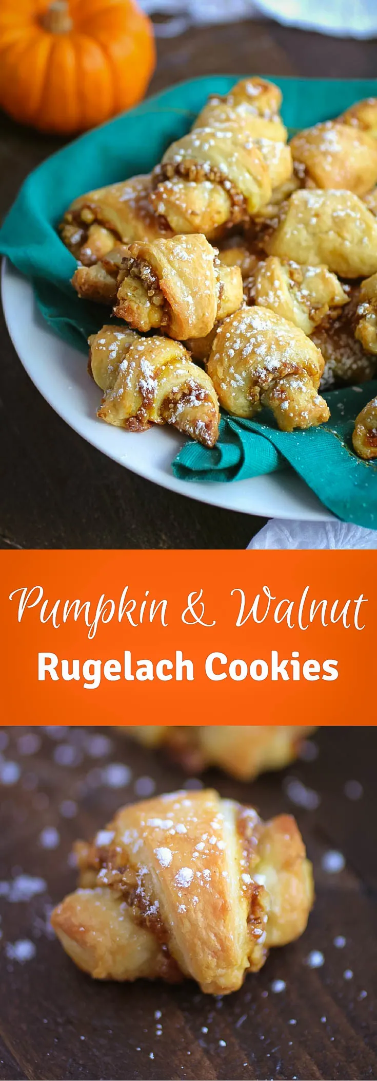 Pumpkin and Walnut Rugelach Cookies are a delight for any celebration! You'll love these Pumpkin and Walnut Rugelach Cookies!