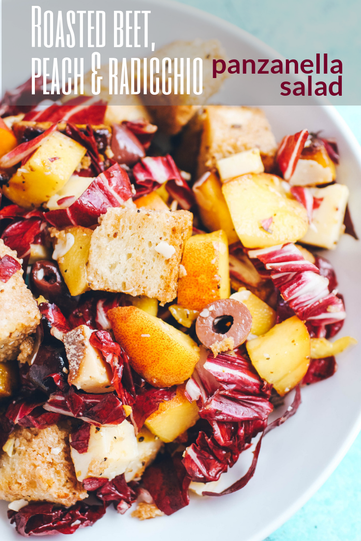 Roasted Beet, Peach & Radicchio Panzanella Salad includes so much fabulous flavor in a hearty salad. Roasted Beet, Peach & Radicchio Panzanella Salad is one you'll want to dig into all summer!