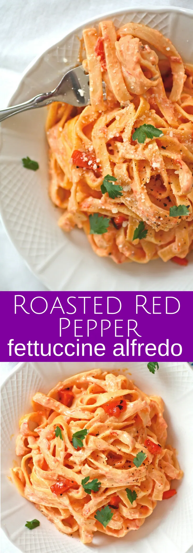 Roasted Red Pepper Fettuccine Alfredo is an easy-to-make and delicious pasta dish everyone will love! It's big on flavor!