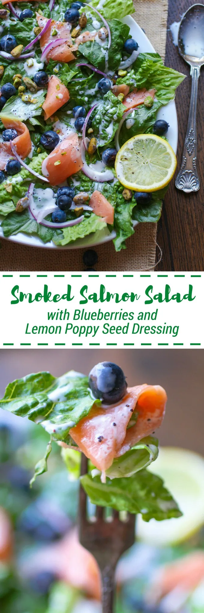 Smoked Salmon Salad with Blueberries and Lemon Poppy Seed Dressing is perfect for a summer meal. No need to turn on the oven or sacrifice flavor!