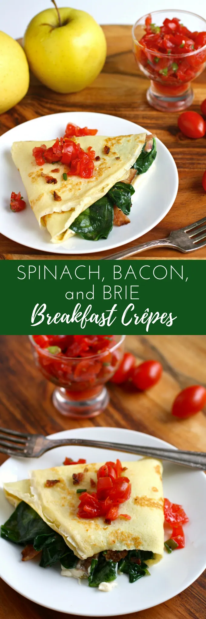 Spinach, Bacon, and Brie Breakfast Crêpes are a treat for breakfast or brunch! These crêpes are so tasty for a special breakfast!