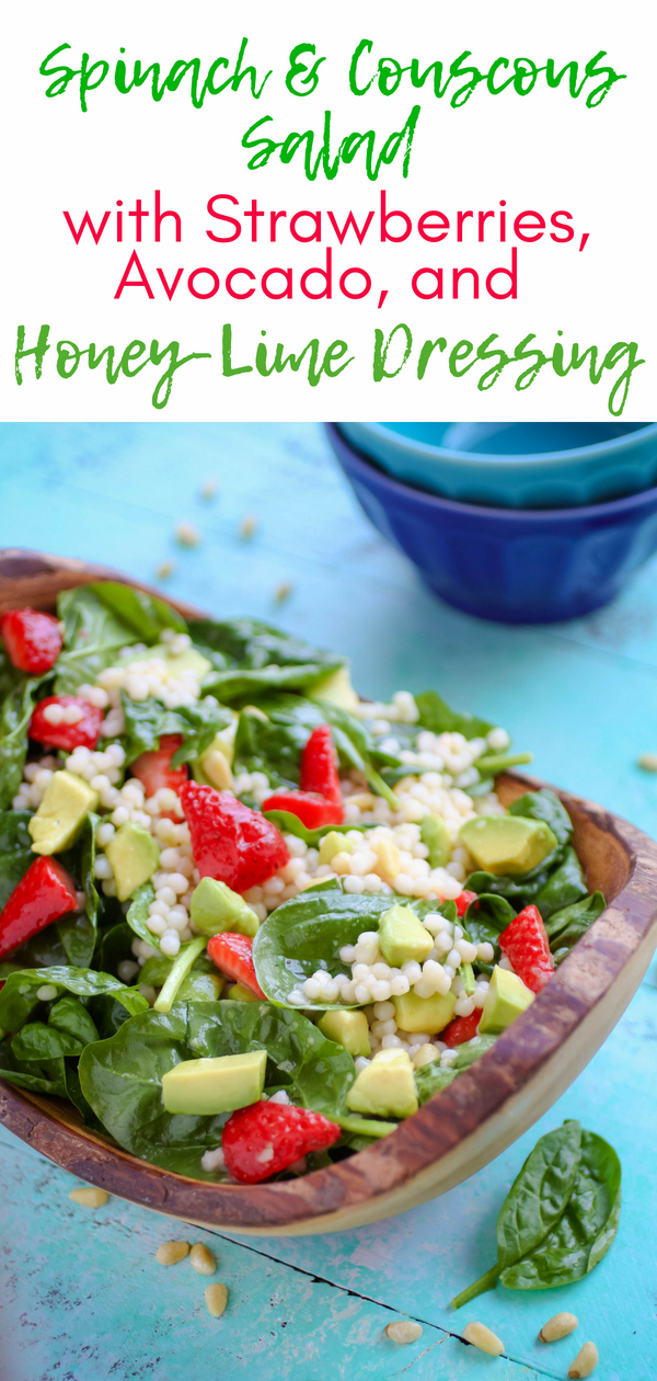 Spinach and Couscous Salad with Strawberries, Avocado & Honey-Lime Dressing is a delightful dish for the season! Make a Spinach and Couscous Salad with Strawberries, Avocado & Honey-Lime Dressing for your next get together. 