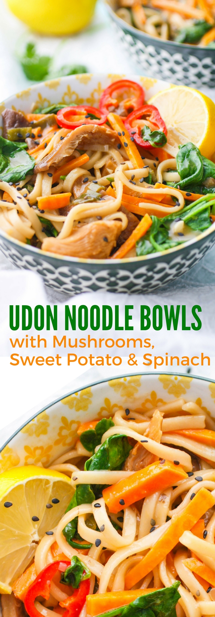 Udon Noodle Bowls with Mushroom, Sweet Potato & Spinach make a wonderful meal any night of the week. You'll love these Udon Noodle Bowls with Mushroom, Sweet Potato & Spinach. 