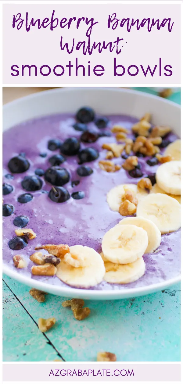 Blueberry Banana Walnut Smoothie Bowls are delicious for breakfast. Blueberry Banana Walnut Smoothie Bowls are so tasty, and a colorful way to start your day.
