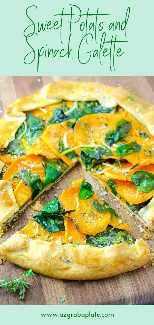 This Sweet Potato and Spinach Galette is a simple, delicious dish that's perfect on a Meatless Monday. You'll love this Sweet Potato and Spinach Galette for any meal.