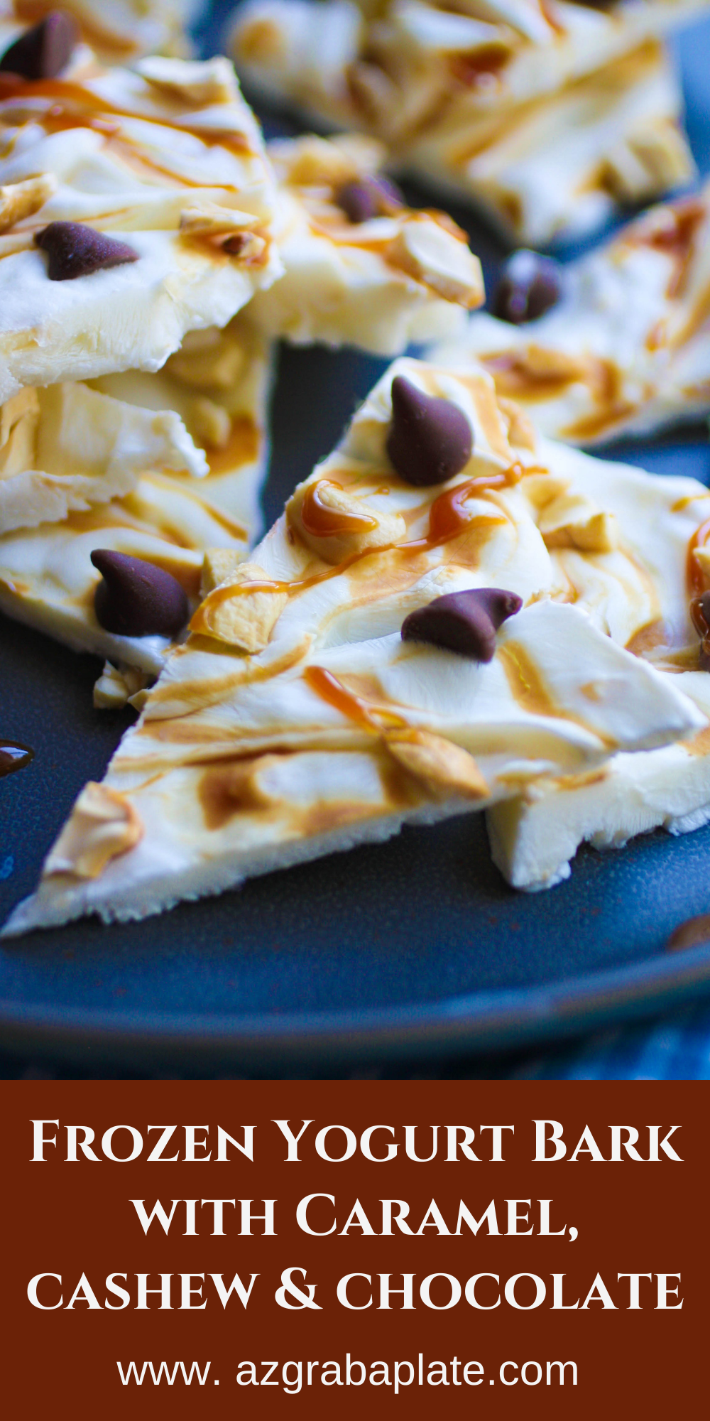 Frozen Yogurt Bark with Caramel, Cashews and Chocolate is a delightful frozen treat for the season!
