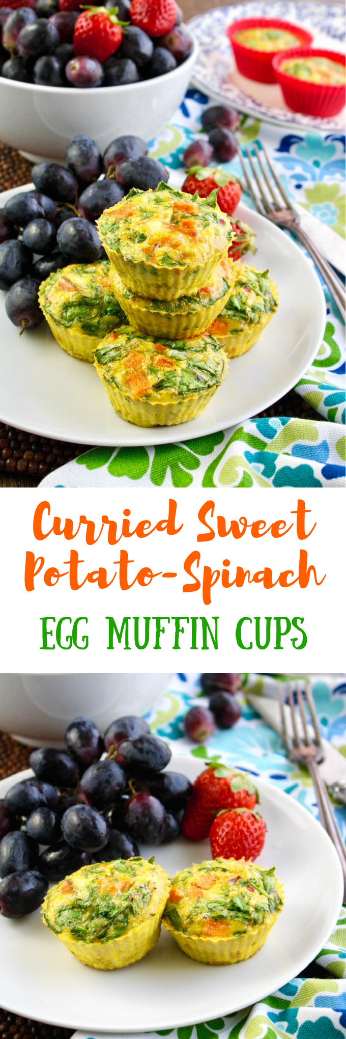 Curried Sweet Potato-Spinach Egg Muffin Cups are easy to make! These goodies are gluten free, and vegetarian, too.