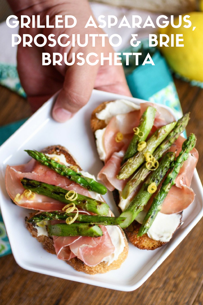 Grilled Asparagus, Prosciutto, and Brie Bruschetta is a tasty starter to serve at your next get together. It's so easy to put together, too!
