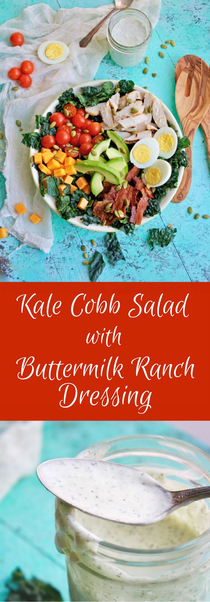 Sometimes a hearty salad is just what you need! Kale Cobb Salad with Buttermilk Ranch Dressing fills the bill!