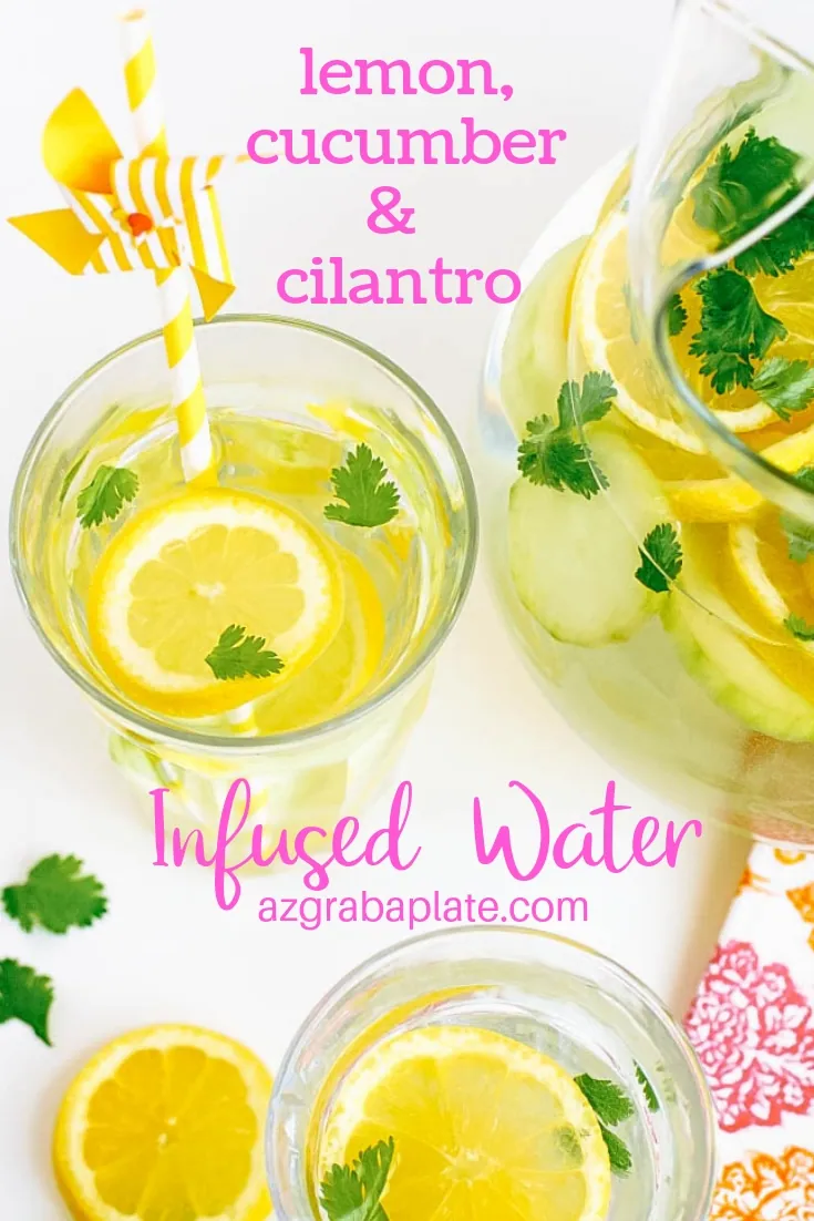 Lemon, Cucumber & Cilantro Infused Water makes a super-refreshing beverage for anytime of year. Lemon, Cucumber & Cilantro Infused Water is what you want to stay hydrated!