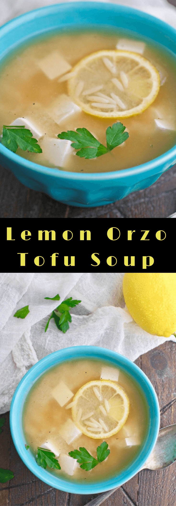 Lemon Orzo Tofu Soup is fun for a fresh dish. You'll love the flavors!