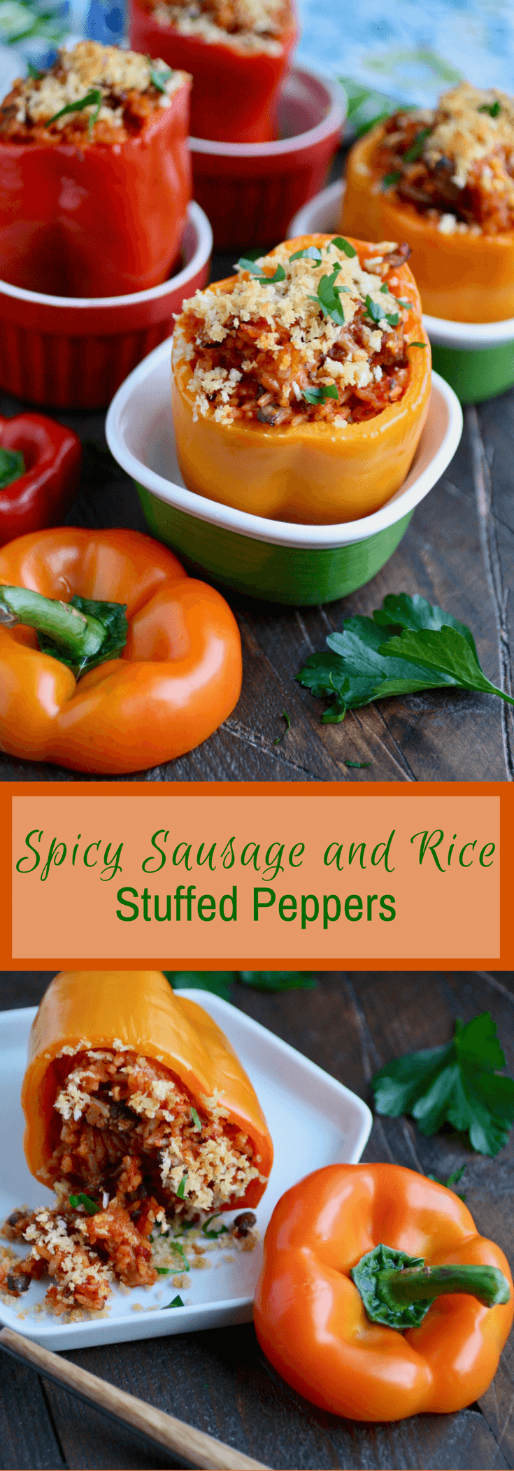 Spicy Sausage and Rice Stuffed Peppers makes a great meal -- so comforting and filling!