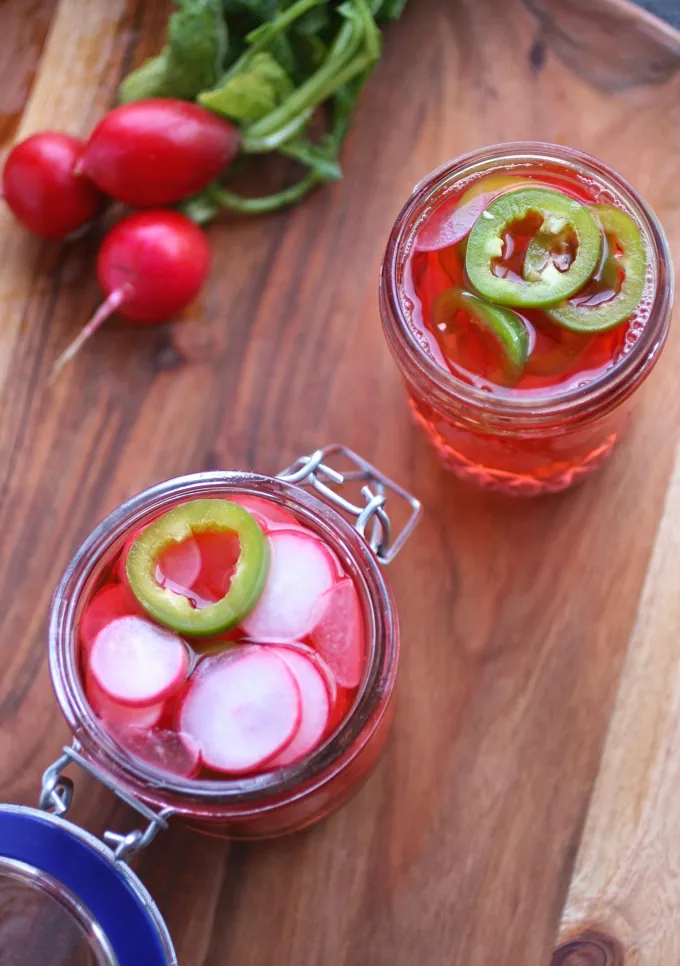 Quick, Spicy Pickled Radishes are fun to serve with pretty much any dish!