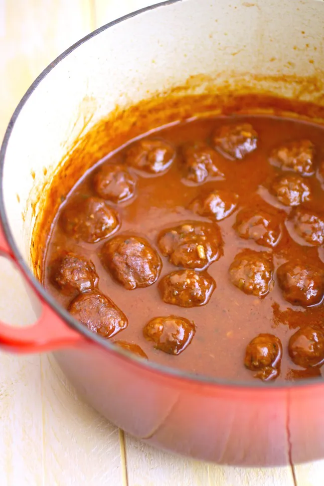 Spanish-style Meatballs cooking in sauce