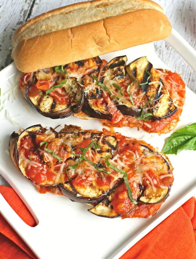 Grilled Eggplant Sandwiches with Spiced Jalapeno Marinara are easy to make and perfect for a Meatless Monday meal!
