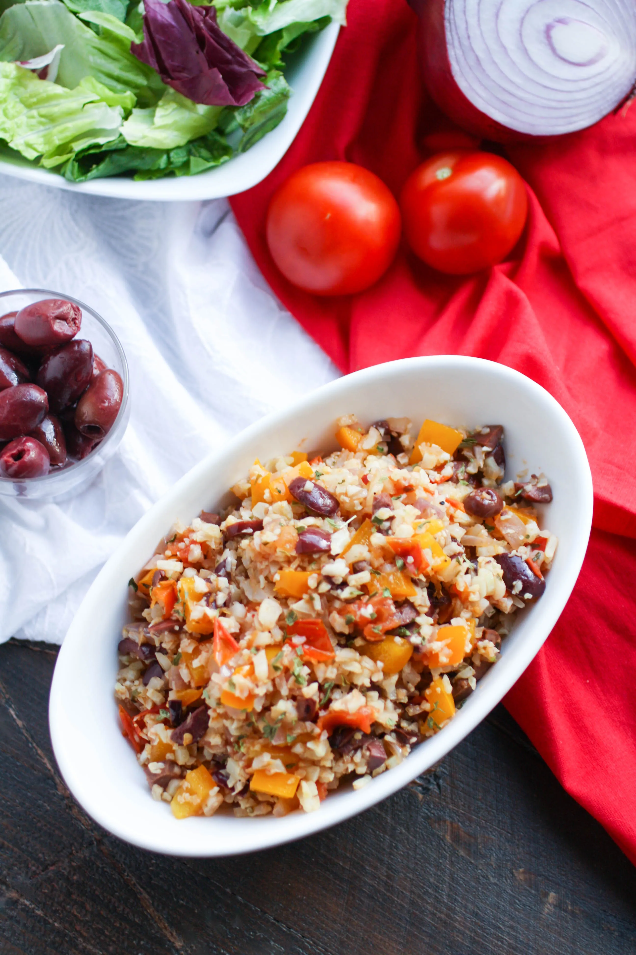 Mediterranean Cauliflower Rice is a healthy and tasty side for any meal. You'll love this flavorful cauliflower rice dish.