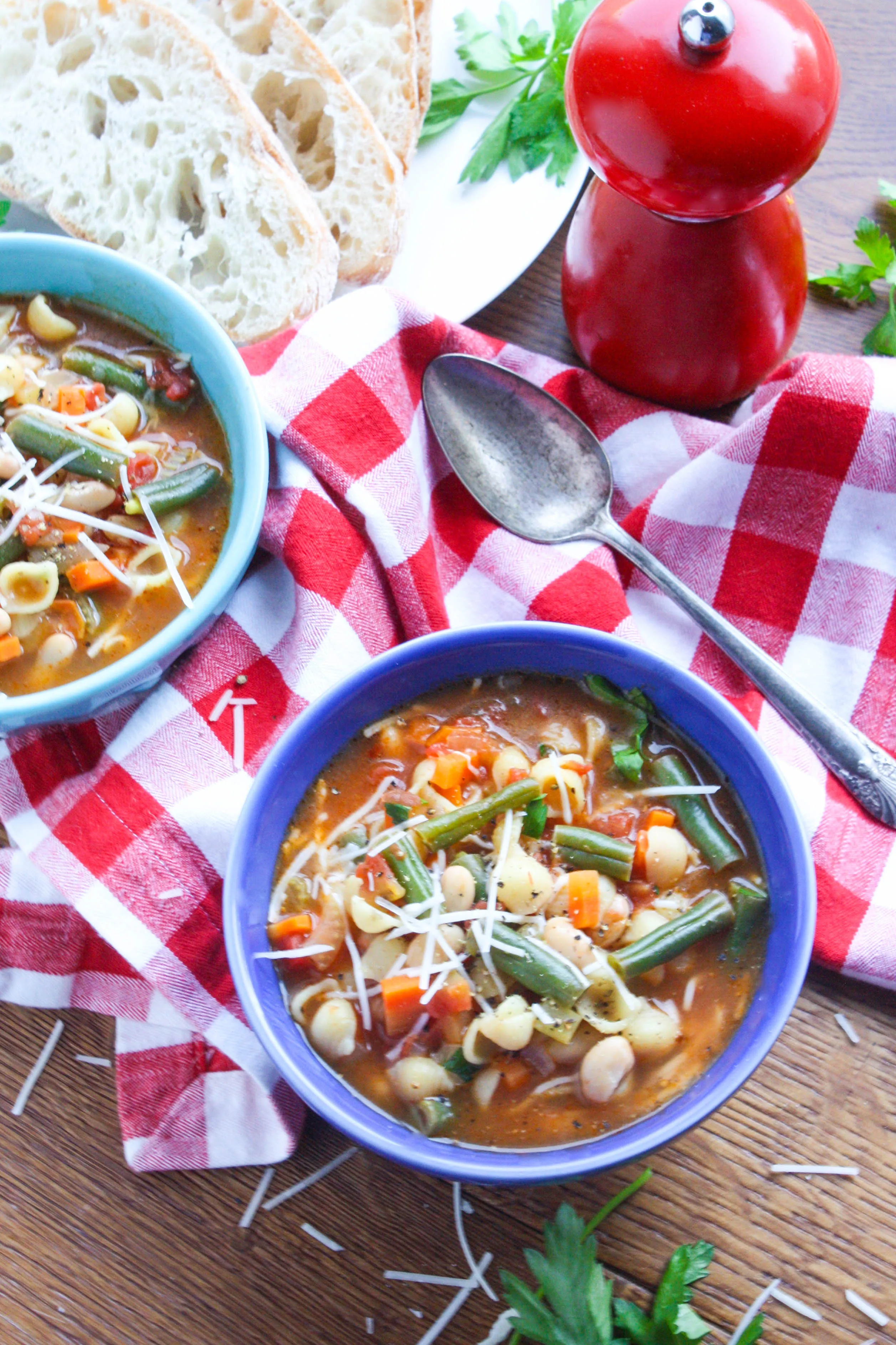 Minestrone Soup is filled with veggies, beans, and pasta. You'll love minestrone soup as a tasty meatless dish.