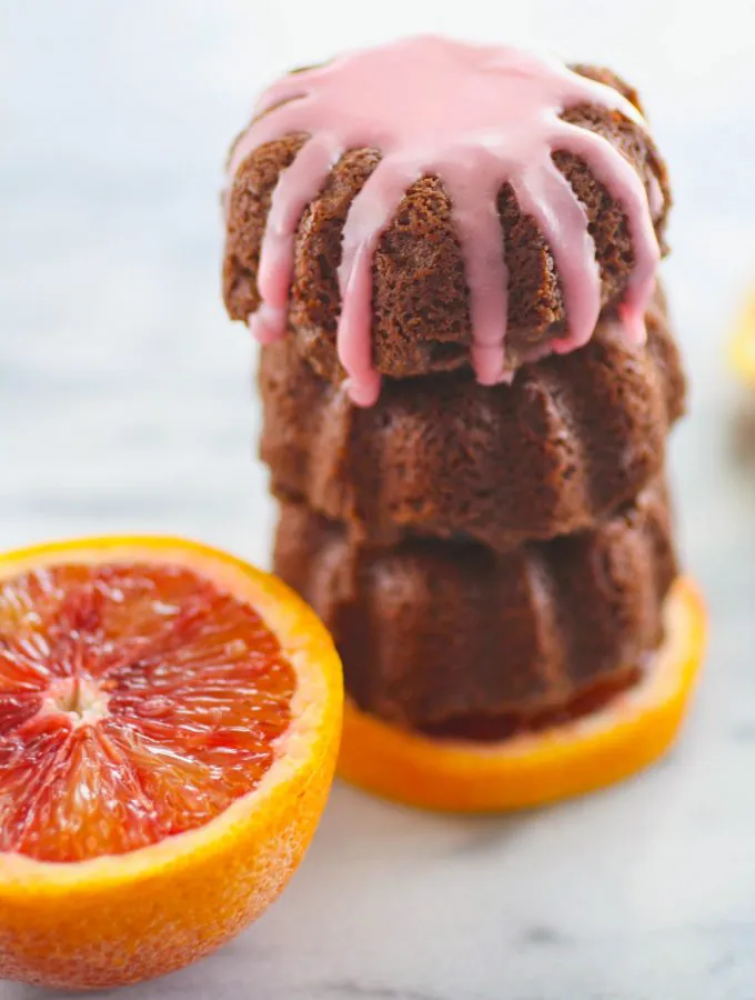 Mini Blood Orange Scented Chocolate-Ricotta Cakes are a lovely dessert. You'll love the blood orange flavor in these mini cakes.