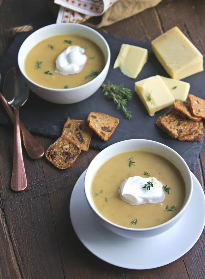 Mushroom and Chestnut Soup with Grappa Cream is an elegant soup to serve for a special meal.