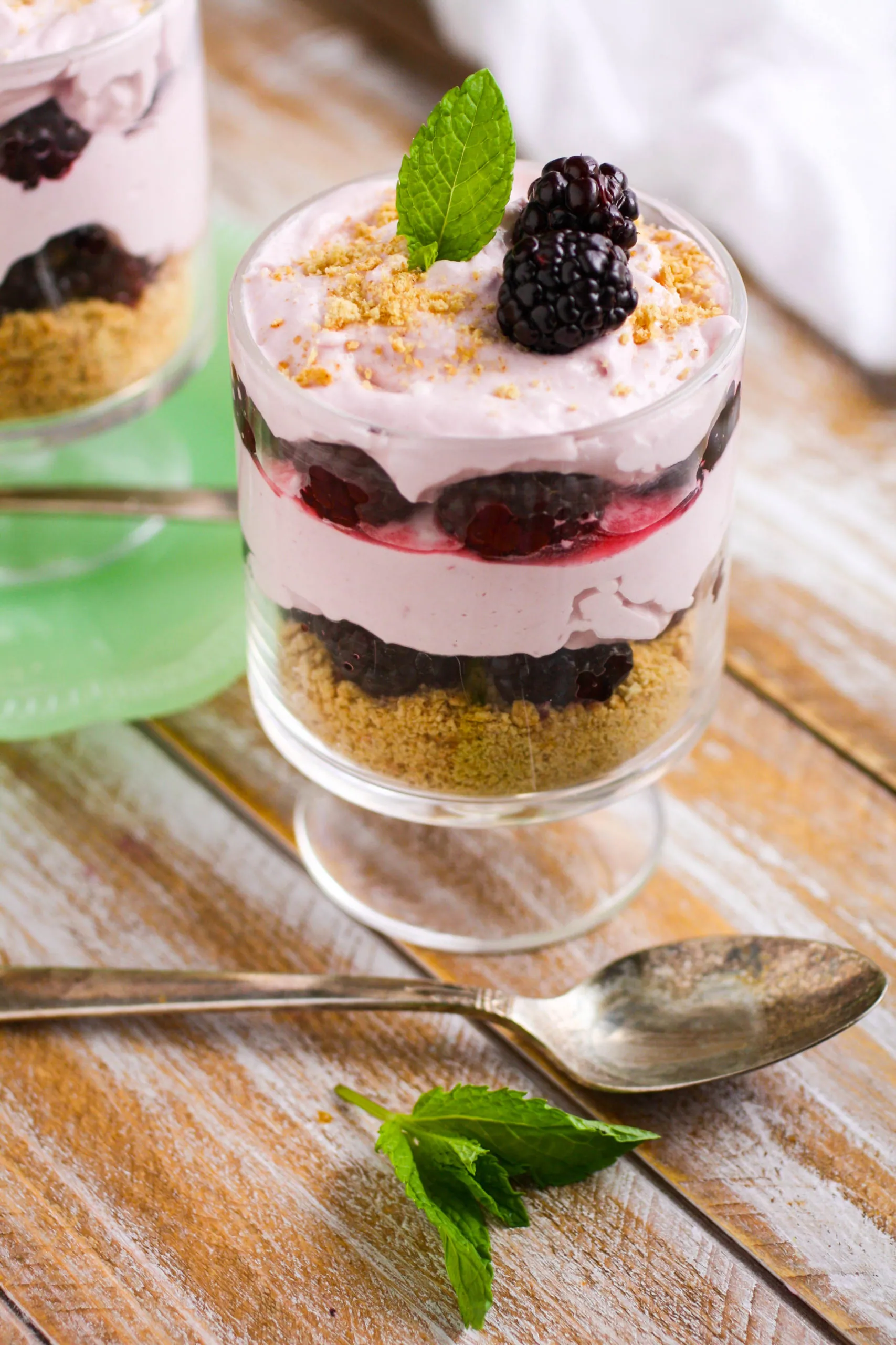 Enjoy these lovely No Bake Blackberry Cheesecake Parfaits for a dreamy treat!