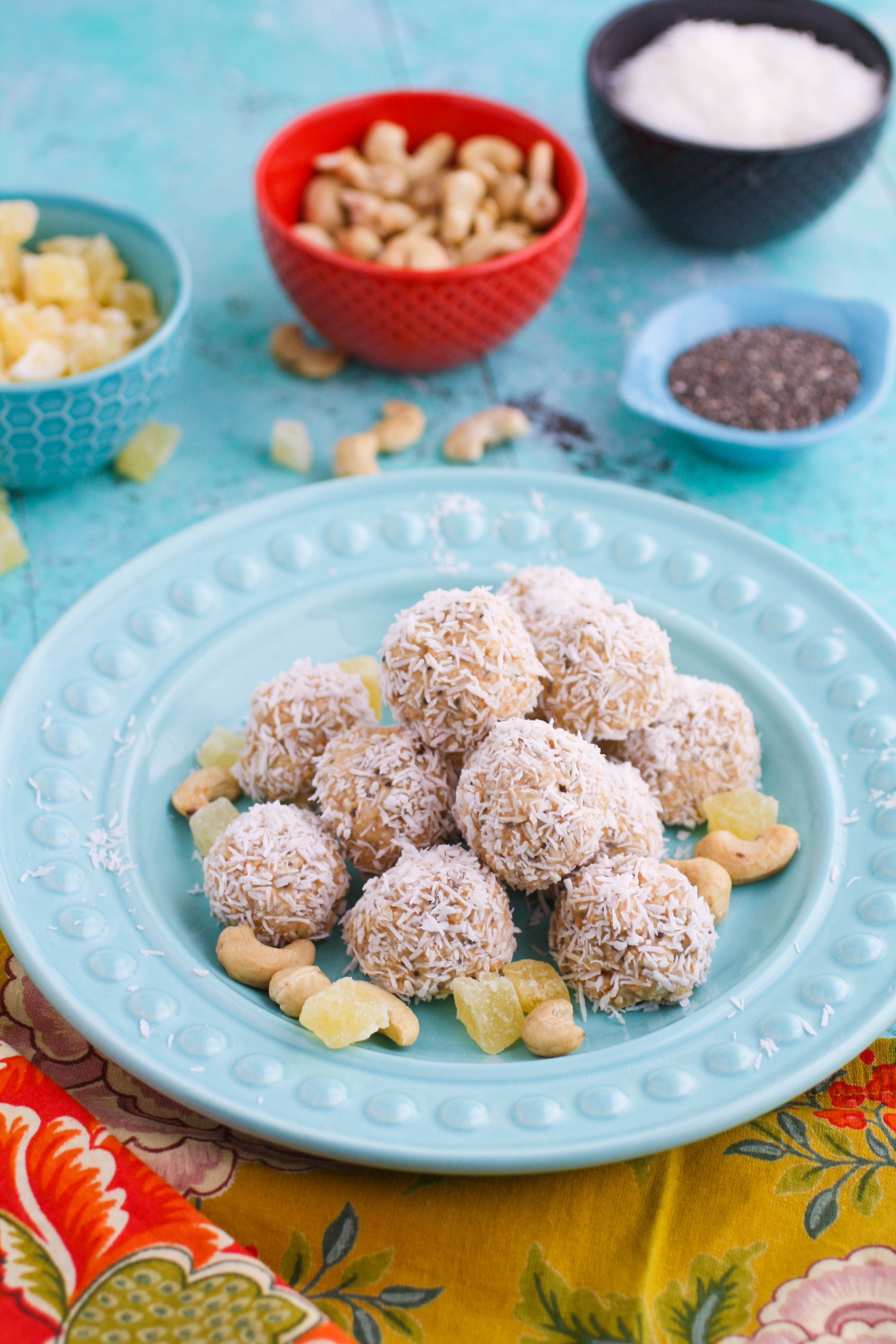 No bake coconut, cashew, and pineapple energy bites are super tasty and make a great snack. You'll love these no bake bites for a great snack option!