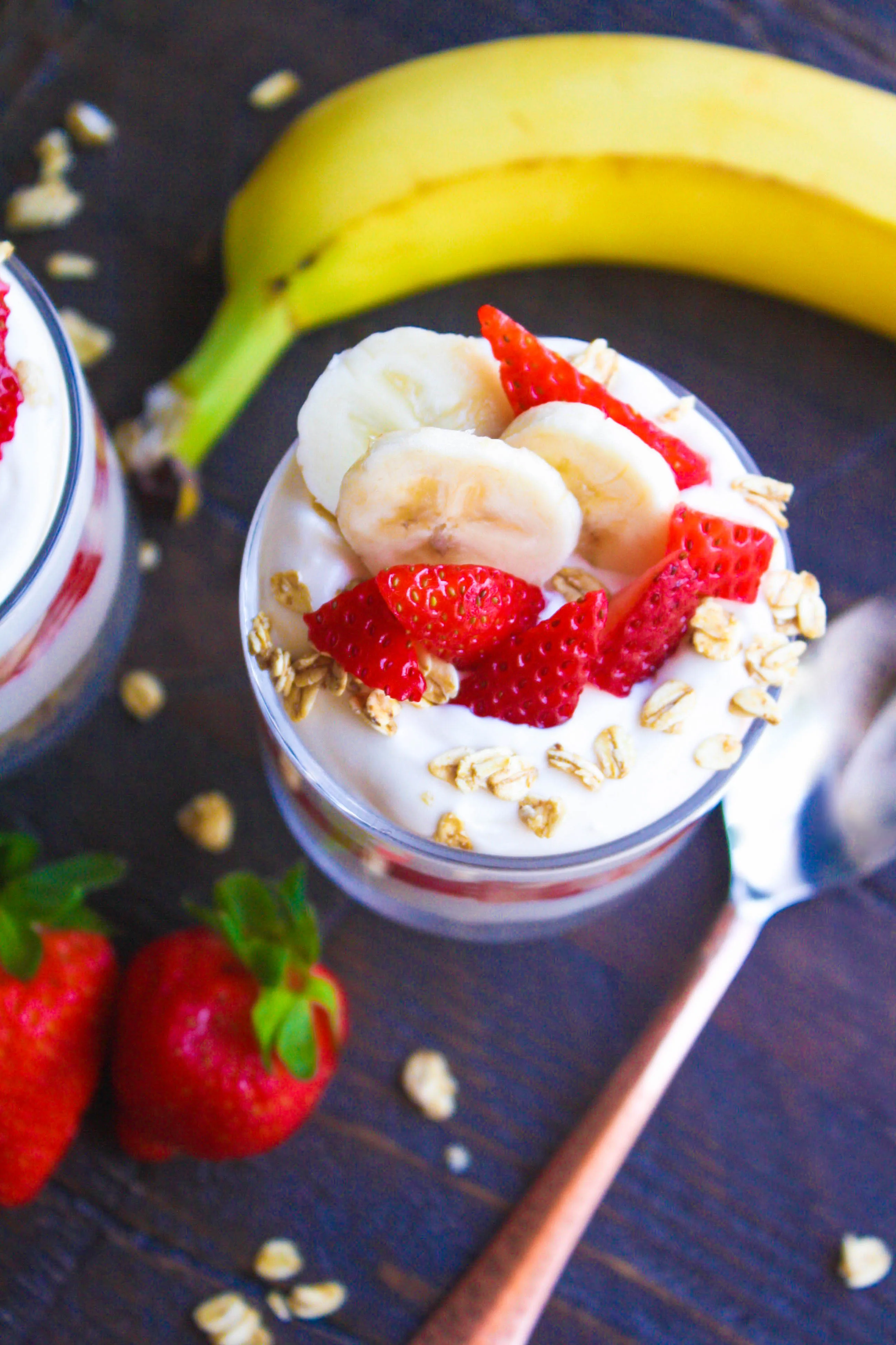 No Bake Strawberry-Banana Cheesecake Parfaits are so easy to make. They're delicious with fresh fruit layered with other goodies. You'll love No Bake Strawberry-Banana Cheesecake Parfaits!