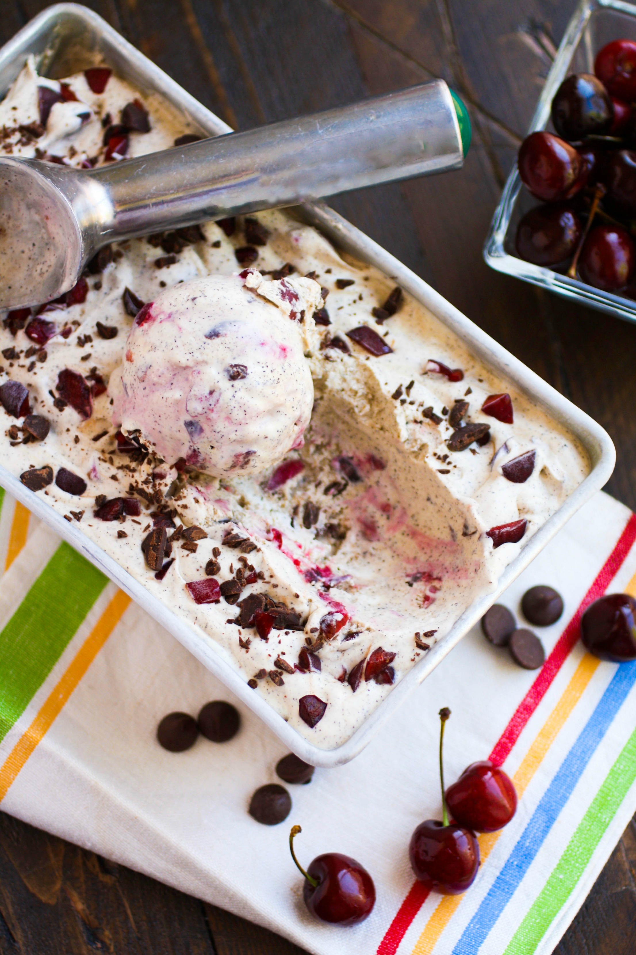 No Churn Cherry Chocolate Chip Espresso Ice Cream has it all! You'll love the ingredients, and how easy it is to make!