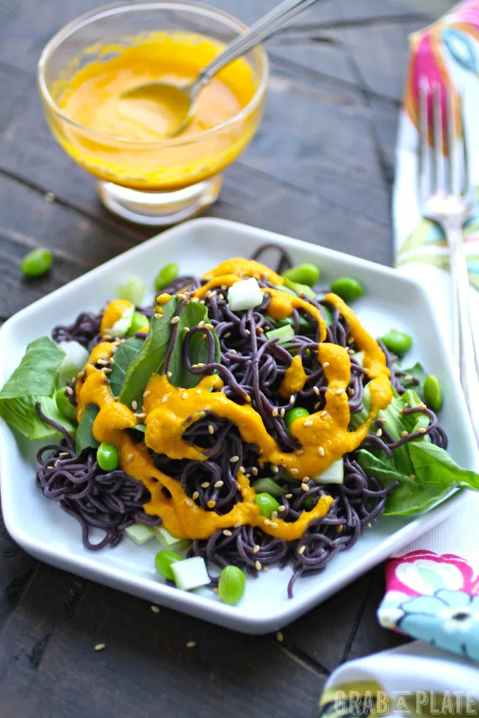 Delight in Cold Noodle Salad with Carrot-Ginger Dressing!