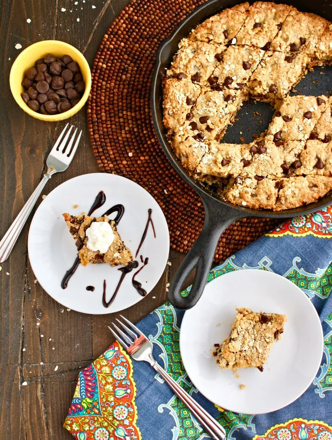 Cut it into pieces or enjoy it straight from the skillet: You'll enjoy this Oatmeal-Chocolate Chip Skillet Cookie either way!