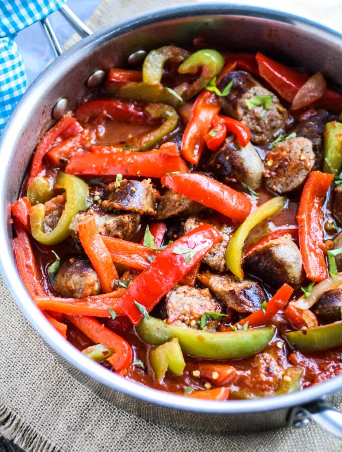 One-Skillet Sausage and Peppers is colorful, comforting and so easy to make!