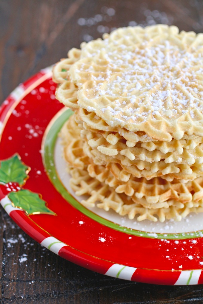 A pretty stack for your holiday cookie platter: Orange-Amaretto Pizzelle Cookies!